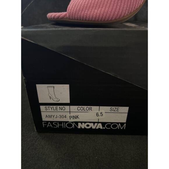 New in Box Fashion Nova Amy J Pink Corduroy Heels Open Toe Zip Front Size 6.5 - Picture 5 of 7